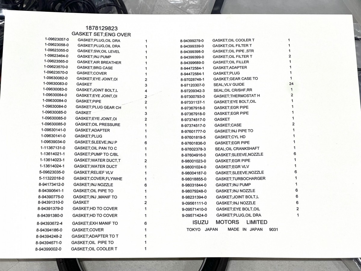 1878129820 Набор прокладок двигателя ORIGINAL ISUZU 1878129820 Набор прокладок двигателя ORIGINAL ISUZU
